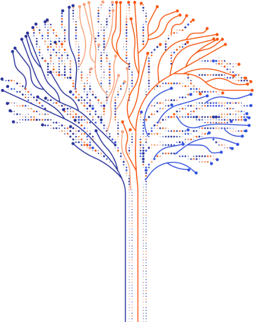 Circuit tree illustration in Source Path Digital brand colors