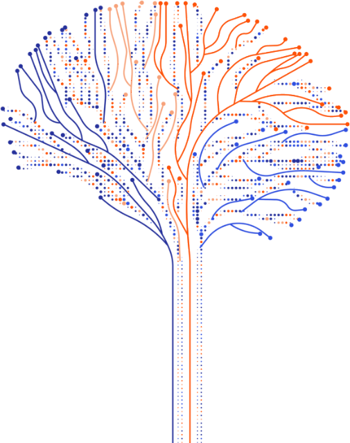 Circuit tree illustration in Source Path Digital brand colors