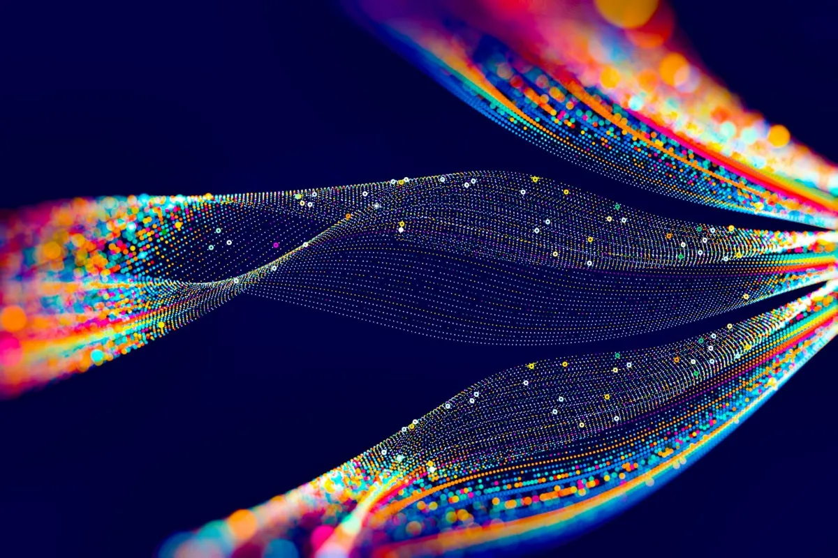 Flowing ribbons of colorful data points