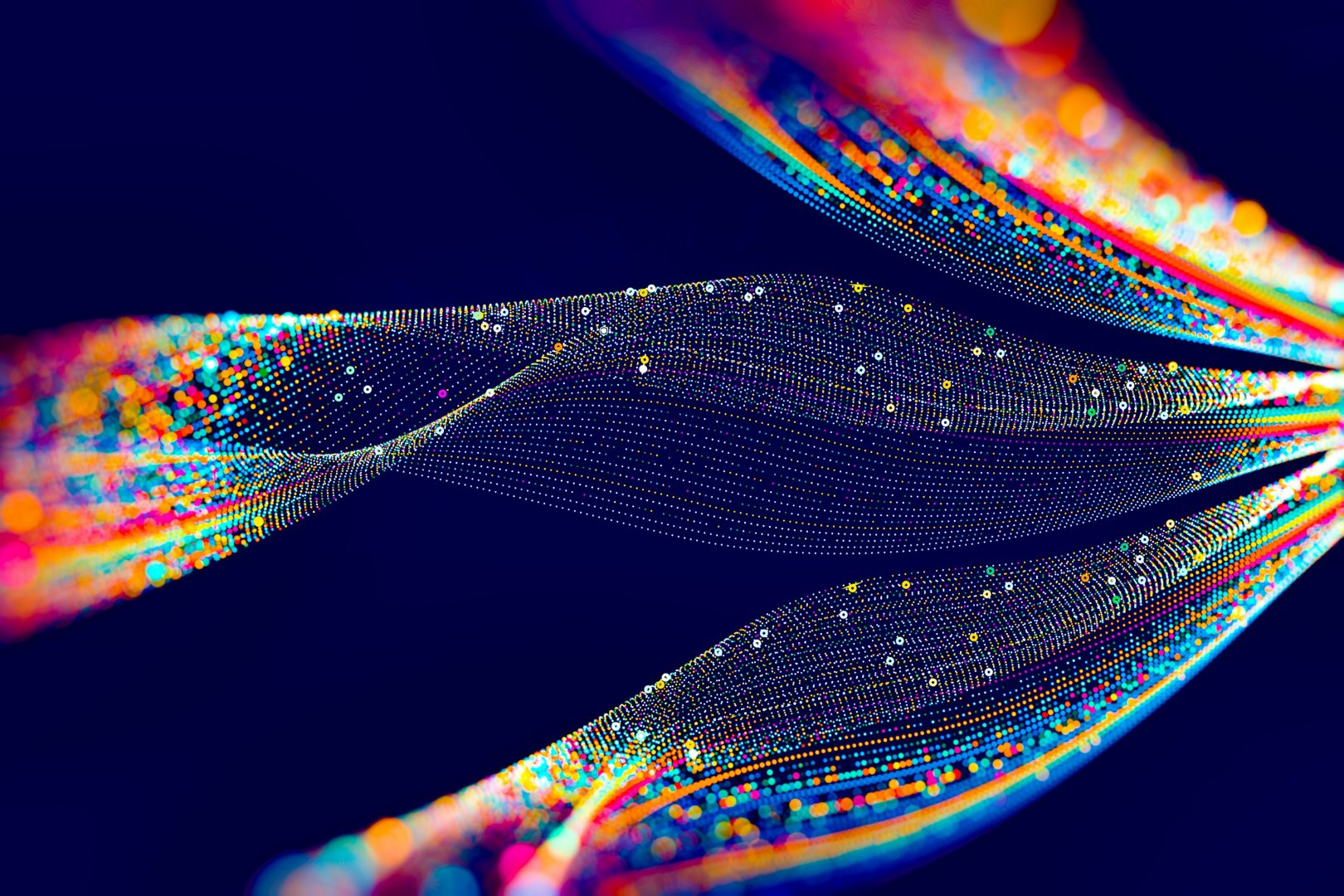 Flowing ribbons of colorful data points